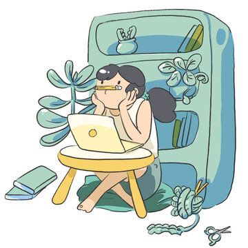 cartoon student is study  and thinking to fine an idea