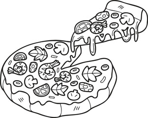 Fototapeta premium Hand Drawn cut pizza illustration in doodle style