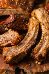 juicy hot grilled ribs from a summer barbecue in nature.