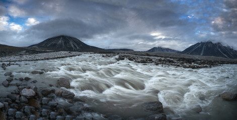 Wild Weasel river in remote arctic valley at Akshayuk Pass, Baffin Island, Canada
