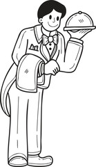 Hand Drawn Waitress in a restaurant illustration in doodle style