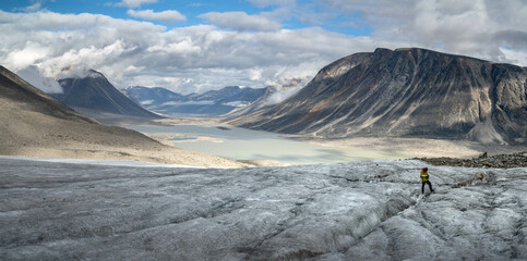 Tupermit Glacier in Akshayuk Pass. Auyuittuq National Park, Baffin Island, Canada. - 567766848