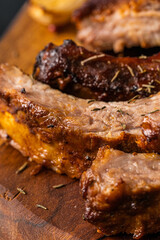 juicy hot grilled ribs from a summer barbecue in nature.