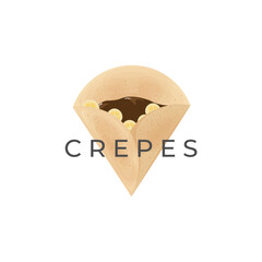 Thin And Delicious Crepes Vector Illustration Logo With Chocolate And Banana Fruit Filling
