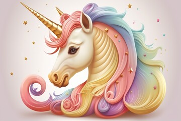 vector illustration,cute rainbow pegasus unicorn ,Rainbow colors Hair, fantasy magic unicorn,Generative ai