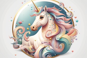 vector illustration,cute rainbow pegasus unicorn ,Rainbow colors Hair, fantasy magic unicorn,Generative ai - obrazy, fototapety, plakaty
