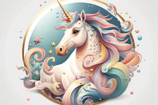 vector illustration,cute rainbow pegasus unicorn ,Rainbow colors Hair, fantasy magic unicorn,Generative ai