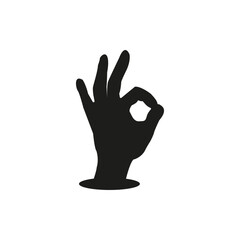 Okay hand black icon, Vector ok symbol isolated on white.