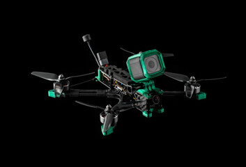 Modern FPV drone. Four-engine aircraft on the radio control. Drone for racing, filming and...