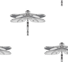 Dragonflies. Lace seamless pattern. Vector illustration.