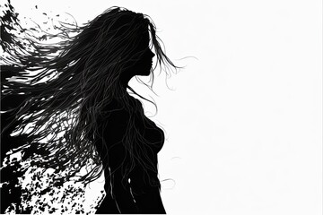Fototapeta premium Wall art, wallpaper frame art, painting, line art, people, scenery, sktech, woman silhouette, leisure, black, white, grey, AI generated art