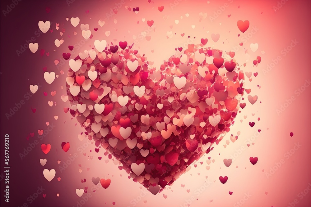 Aufkleber a large heart made up of many small hearts on a pink and red background with a pink background and a