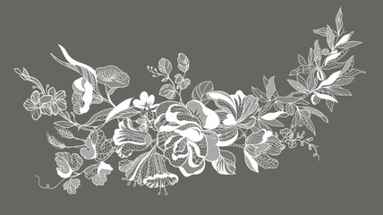 Lace flowers and foliage. Vector illustration, bouquet.