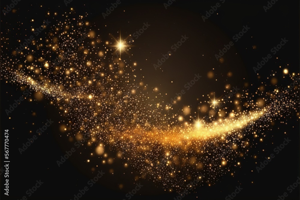 Poster a gold sparkle background with stars and sparkles on a black background with a place for text or a p