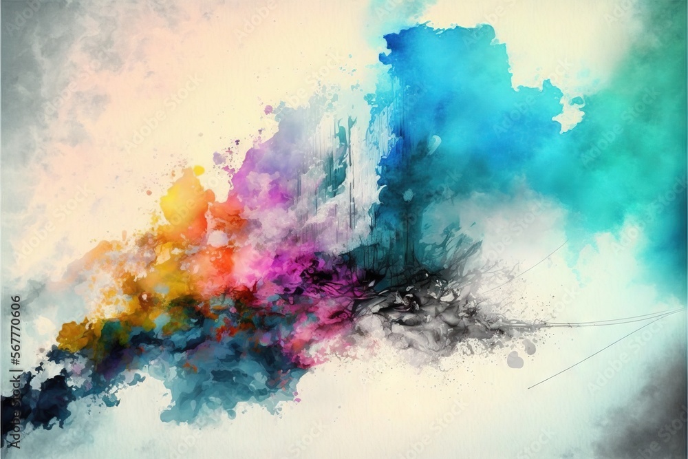 Aufkleber a painting of a multicolored cloud of smoke on a white background with a black border around the edg