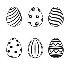 Hand drawn black and white easter eggs isolated on white background, vector illustration
