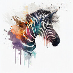 Beautiful cute zebra. Animal from Safari, watercolor style, isolated drawing. AI