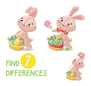 Mini-game for children on the theme of Easter. Find 7 differences in the picture