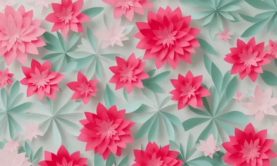 Foto op Aluminium Flowers Background, abstract paper flower, 3d render, pastel color palette, Simple modern texture 4k © Yonbr