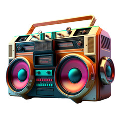 Vintage boombox sound system. 1980s Boom Box Cassette Tape Player. Old school vintage radio tape recorder doodle double cassette speaker. Retro technology. AI-generated Content