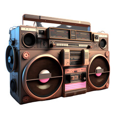 Vintage boombox sound system. 1980s Boom Box Cassette Tape Player. Old school vintage radio tape recorder doodle double cassette speaker. Retro technology. AI-generated Content