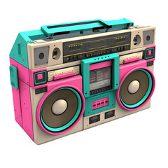 Fototapeta premium Vintage boombox sound system. 1980s Boom Box Cassette Tape Player. Old school vintage radio tape recorder doodle double cassette speaker. Retro technology. AI-generated Content