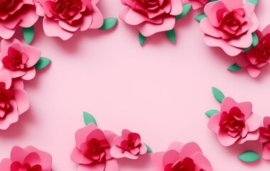 Fototapeta na wymiar Pink flowers Background, cute 3d render, pastel color palette, 4k