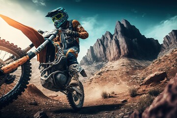Rider driving in the motocross race,Extreme Motocross MX Rider riding on a dirt track,Generative ai
 - obrazy, fototapety, plakaty