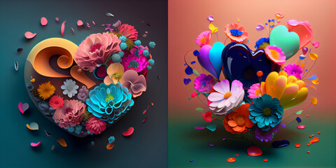 Beautiful, colorful flowers illustration. Isolated composition on dark tone background. Good for cards and design.