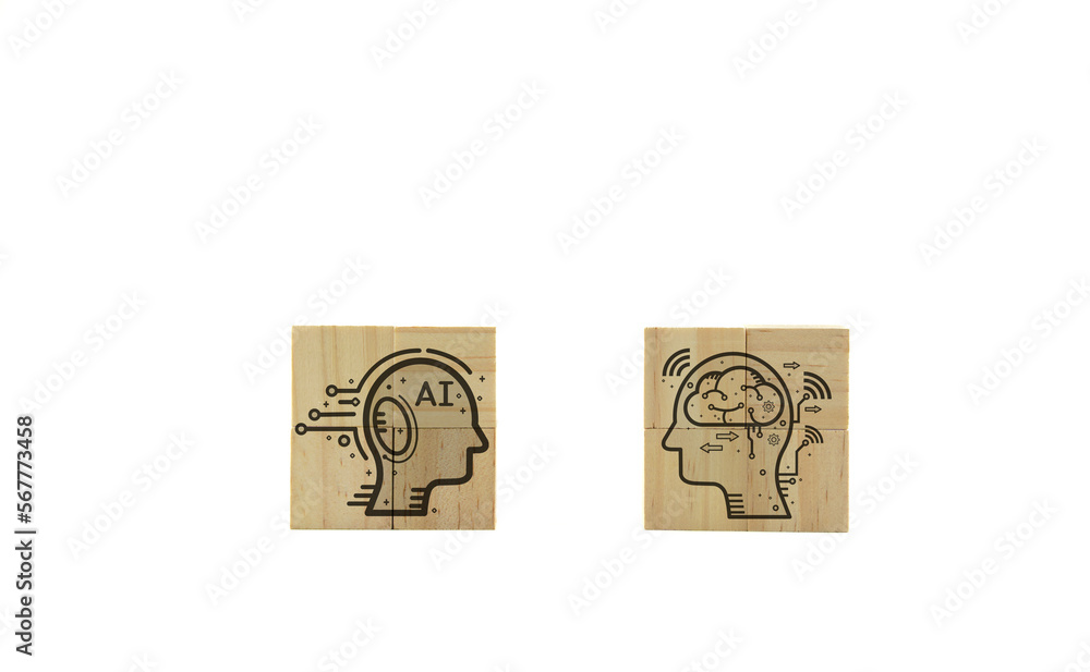 Aufkleber background concept wood block with ai artificial intelligence technology, machine learning, brain di