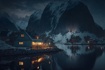 Nordic landscape at night, generative ai