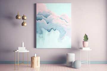 Beautiful painting with lovely cozy decoration in pastel colors and light ideas - generated with AI