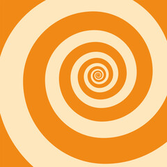 Hypnotic spiral square background. Orange wallpaper with optical illusion. Can be used for unique and creative designs. Vintage retro background.