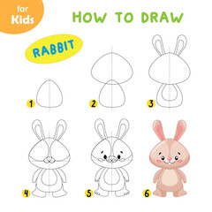 Obraz na płótnie Canvas Coloring book for children, education. Steps on how to draw an Easter Bunny.