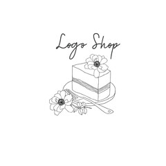 Beautiful hand drawn piece of flower cake logo designs inspiration isolated on white background. Doodle vector illustration.
