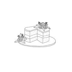 Beautiful hand drawn piece of flower cake logo designs inspiration isolated on white background. Doodle vector illustration.