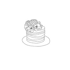 Beautiful hand drawn piece of flower cake mille crepe pie logo designs inspiration isolated on white background. Doodle vector illustration.
