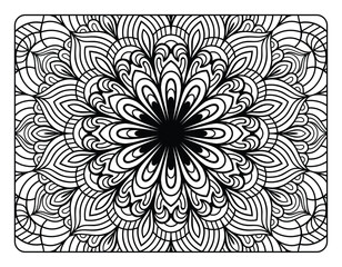 Adult mandala coloring page interior, hand drawn floral mandala doodle art, mandala coloring page for adult relaxation