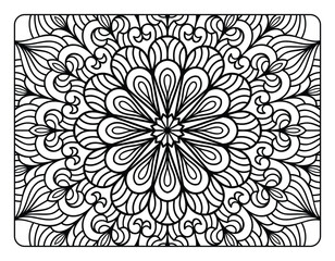 Adult mandala coloring page interior, hand drawn floral mandala doodle art, mandala coloring page for adult relaxation