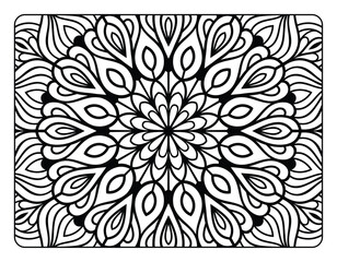 Adult mandala coloring page interior, hand drawn floral mandala doodle art, mandala coloring page for adult relaxation