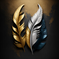 White and gold feather, leaf