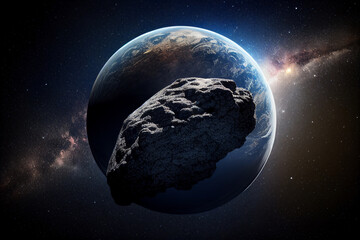 Obraz na płótnie Canvas Asteroid with planet earth illustration Generative Ai 