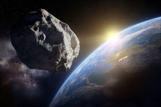 Asteroid with planet earth illustration Generative Ai