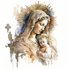 Baby Jesus, Jesus Christ, Virgin Mary, Holy Mary, Mary, Jesus, Generative Ai - obrazy, fototapety, plakaty