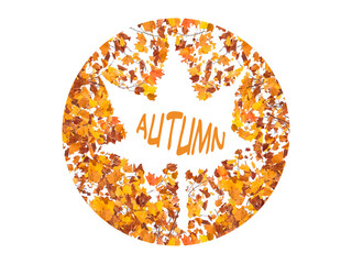 circle design element of autumn leaves with word autumn inside
