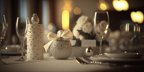 Elegant and Romantic Wedding Table Decoration with Bokeh Effect and Depth of Field, Perfect for Your Love Celebration, Ai Generative