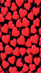 Background of small hearts with ornament of curls, in red colors