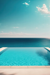 Infinity pool overlooking the sea. AI generated.