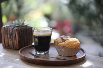 coffee glass mug and bacon truffle Mayonnaise and cactus plant pot outdoor chill relaxing