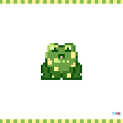 Pixel art frog icon. Vector 8 bit style illustration of green frog or toad. Cute decorative spring nature element of retro video game computer graphic for game asset, sprite, sticker or web.